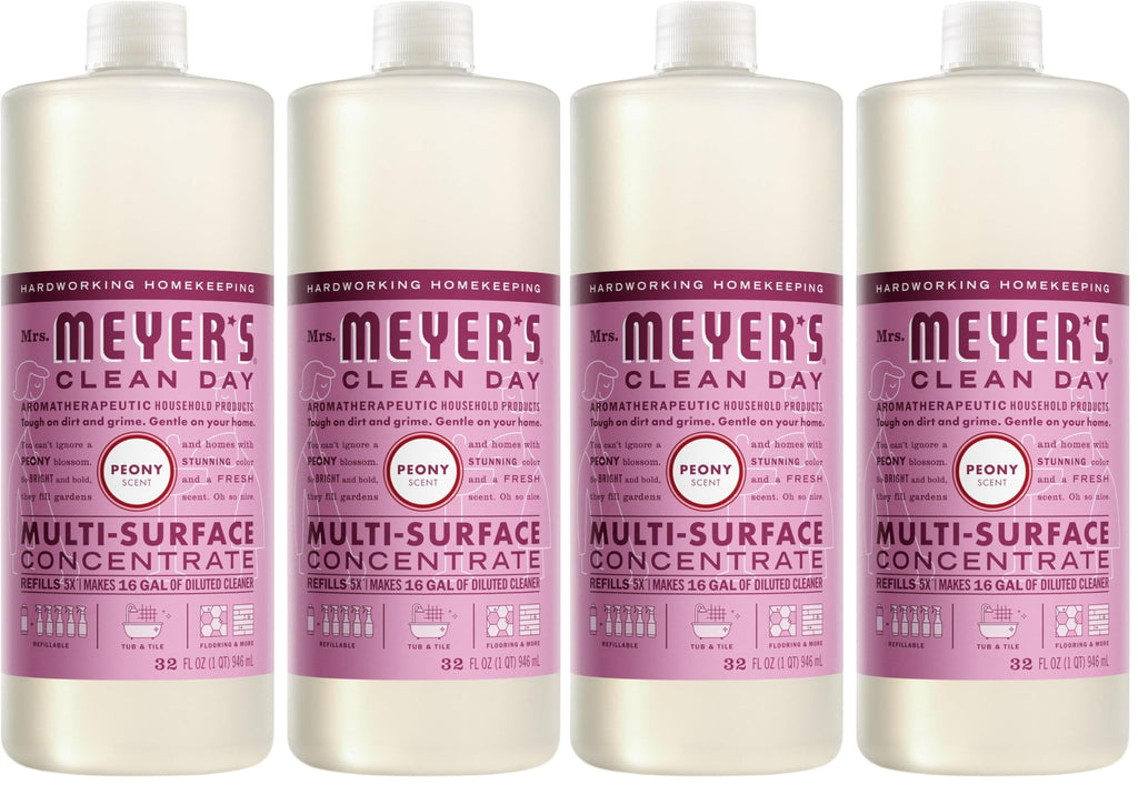 Mrs. MEYER'S CLEAN DAY Multi-Surface Cleaner Concentrate,Use to Clean Floors,Tile,Counters,Peony,32 fl. oz,(Pack of 4)