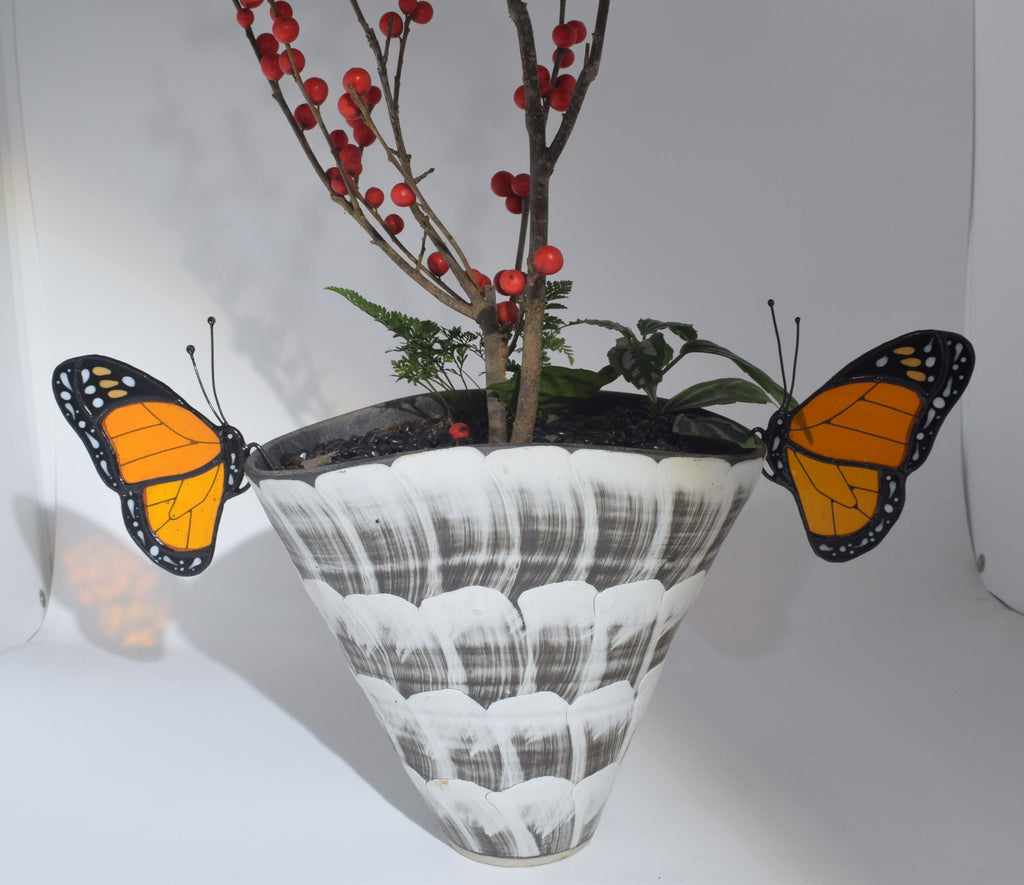 Lolitarcrafts Stained Glass Butterfly Monarch Suncatcher for Pot Plant Decoration,Gift for Women Light Catcher Sun Room Decor Village Style