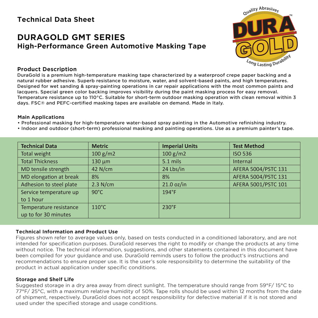 Dura-Gold Green Automotive Masking Tape 3/4, 1-1/2, 2 Inch (0.7", 1.41", 1.88" x 55 Yards), 1 Roll Each - High-Performance, Heat Resistant - Auto Refinish Painting Car Detailing Autobody Painters Tape