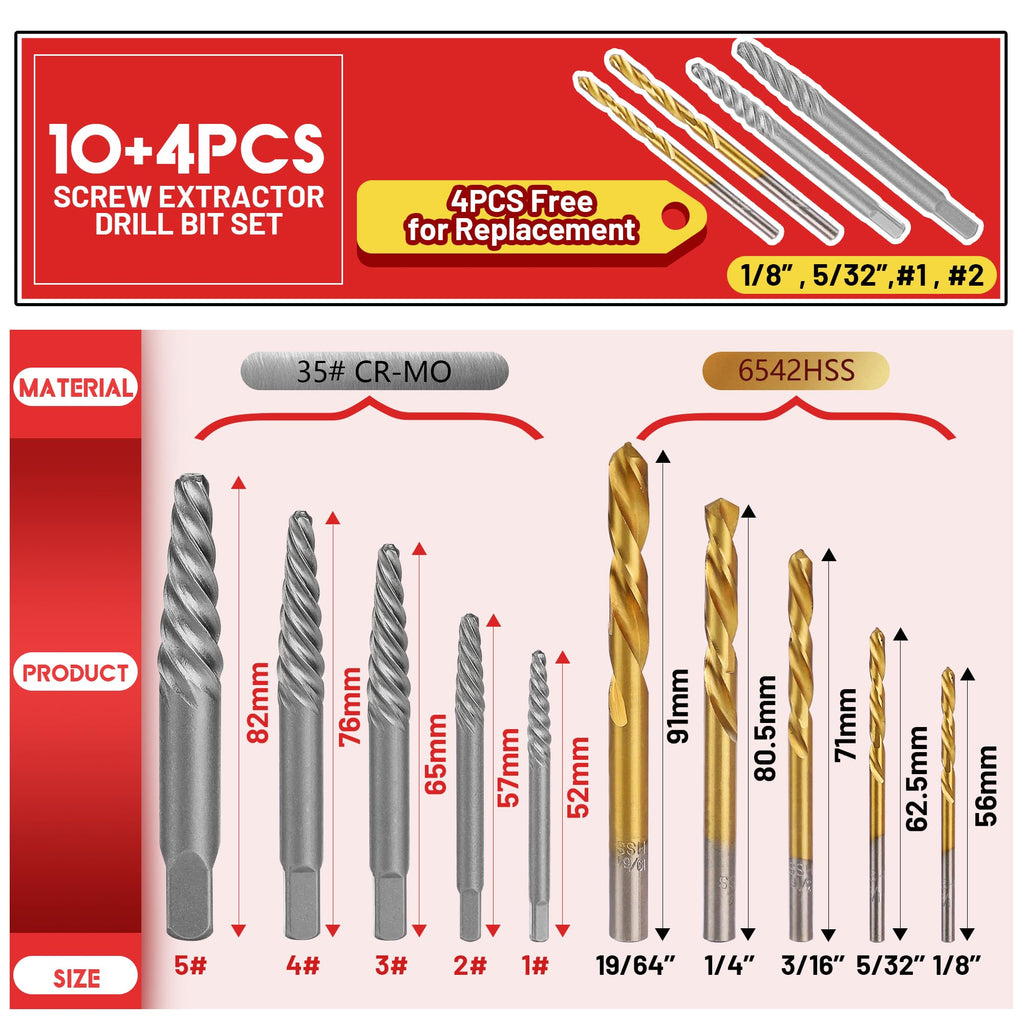 UYECOVE 14 Pieces Screw Extractor Set Left Hand Drill Bits Set