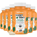 Bellway Super Fiber Capsules (6 Pack) - USDA Organic Psyllium Husk Capsules - Daily Psyllium Husk Fiber Supplement for Digestive Health and Regularity, Plant Based, Non-GMO, Kosher - 960 Capsules