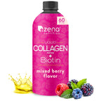 Zena Nutrition Liquid Collagen for Women & Men (Type 1 & 3) & 5000mcg Biotin, 2500mg Verisol Bioactive Collagen Peptides, Hair, Skin, Nail Supplement, Mixed Berry, 60 Servings, 20.3 fl oz