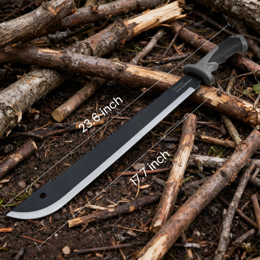 Esvopa Machete for Bushcraft, Survival Knife with Saw for Yard Work