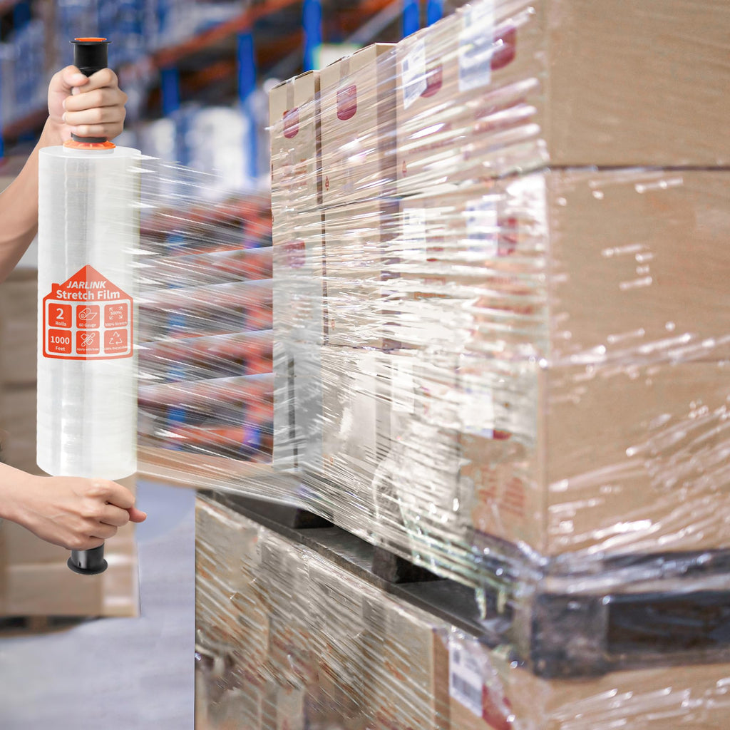 JARLINK Stretch Film, 15" x 1000' Shrink Pallet Wrap W/Handles, 60 Gauge