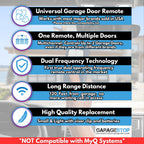 Universal Garage Door Opener Remote – Replacement for LiftMaster, Chamberlain, Genie, Craftsman, Linear – Works with 375LM, 375UT, KLIK1U – Learn Button & DIP Switch – Operates 2 Doors/Gates, Blue