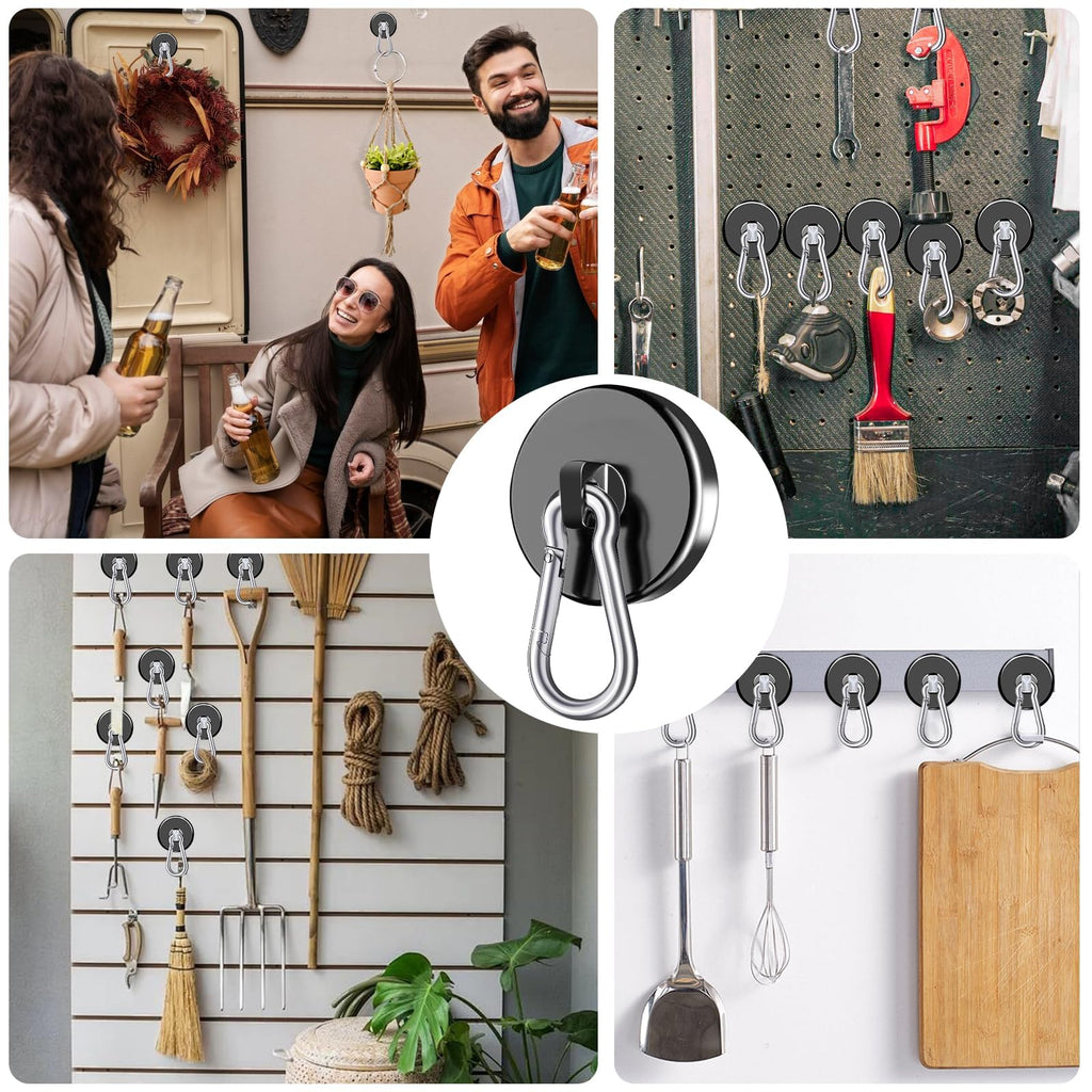 E BAVITE Carabiner Magnetic Hooks, 110LBS Strong Black Magnetic Hooks Heavy Duty with Swivel Carabiner Hook, Great for Hanging for Cruise, Garage, Kitchen, Refrigerator, Locker (6-Pack)