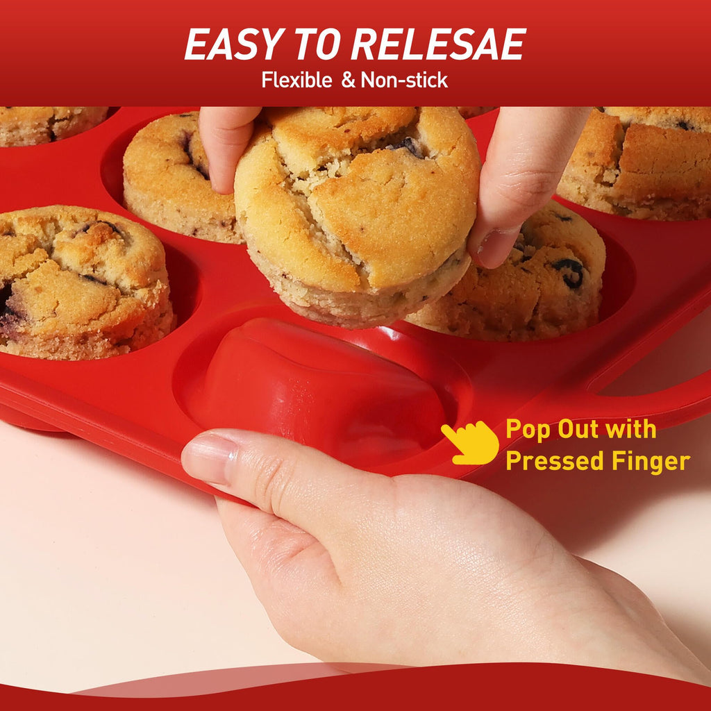 2 Packs 6 Cups Silicone Muffin Pan with Metal Reinforced Frame Jumbo Size Cupcake Pan Tray Egg Bites Silicone Circle Cookie Molds Muffin Tin Tart Pans Large Big Baking Sheet Set for Breakfast