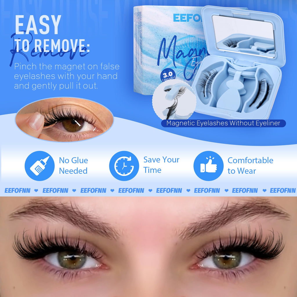 Magnetic Eyelashes Half Lashes Magnetic Eyelashes with Applicator Cat Eye Lashes Natural Look No Glue Needed False Eyelashes Wispy Magnet Lashes with Clamp by Eefofnn