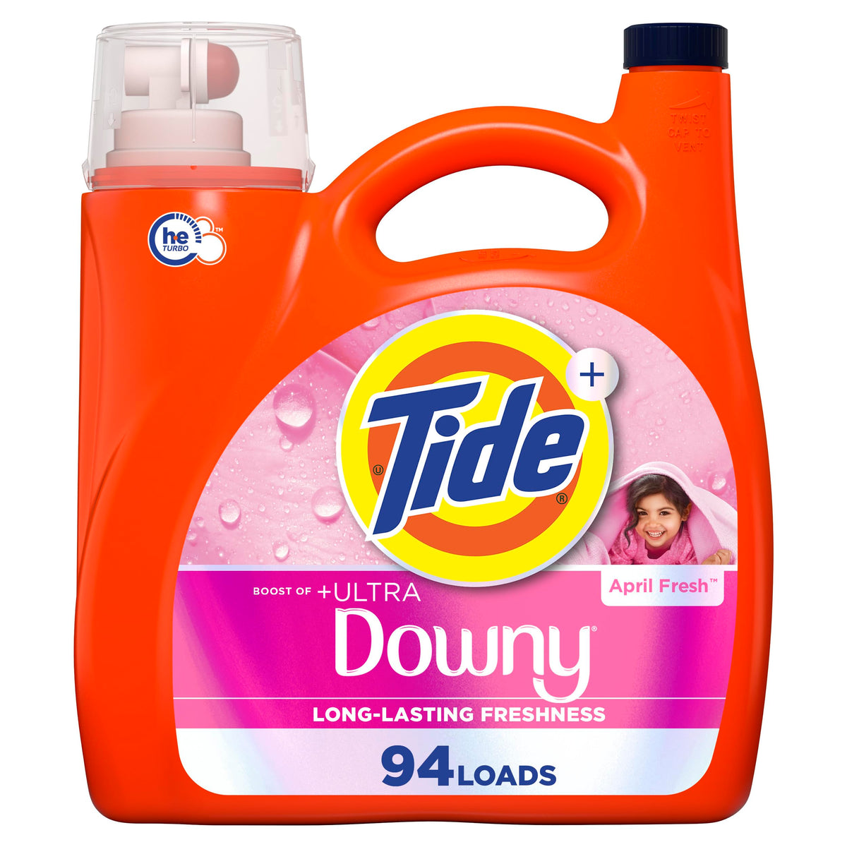Tide Plus Boost of Ultra Downy Liquid Laundry Detergent, April Fresh Scent, 132 fl oz, 94 Loads, Laundry Detergent Liquid with Long-Lasting Freshness