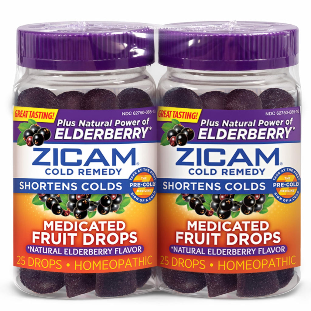 Zicam Cold Remedy Medicated Fruit Drops, Elderberry Flavor, Zinc Cold Shortening Medicine, Chewy Drops, 50 Count (2 Packs of 25)