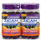 Zicam Cold Remedy Medicated Fruit Drops, Elderberry Flavor, Zinc Cold Shortening Medicine, Chewy Drops, 50 Count (2 Packs of 25)