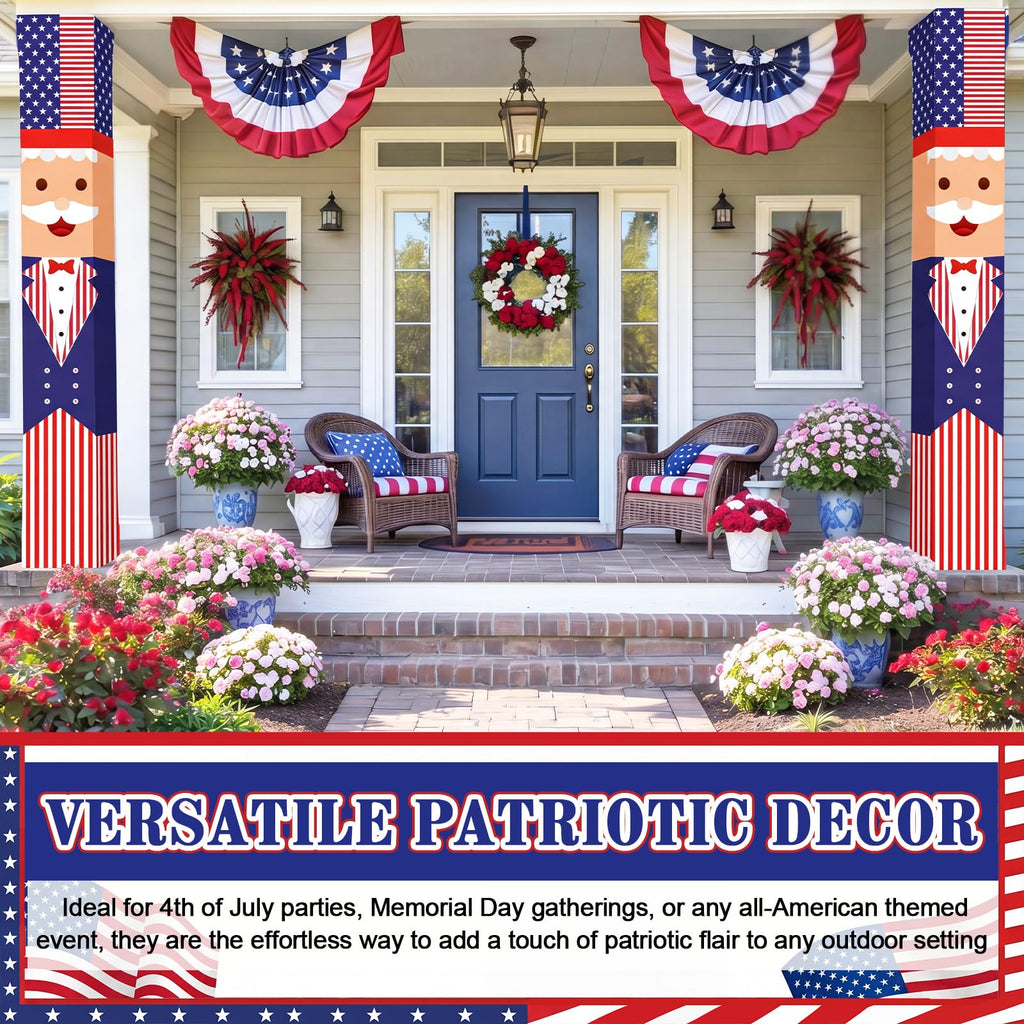 Chumia 2 Pcs 4th of July Decorations Patriotic Uncle Column Wraps 108 x 54" Independence Day Porch Pillar Covers Outdoor for Memorial Veterans Labor Day Stars and Stripes Post Yard Signs