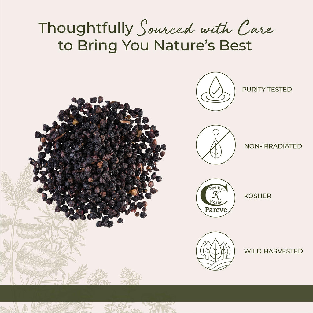 Starwest Botanicals Whole Elderberries - Dried Elderberries for Syrup, Tea, Gummies, & Jam, Certified Kosher, Wildcrafted Natural Berries - Bulk 1 lb Bag