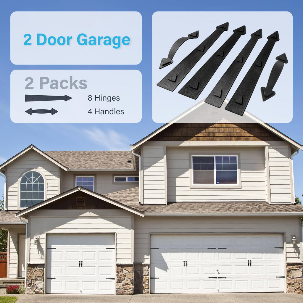 Magnetic Garage Door Hardware,Garage Door Magnetic Decorative Hardware 8 Hinges + 4 Handles for Iron Door,Easy Install,Durable & Waterproof (Classics Style,2 Pack)