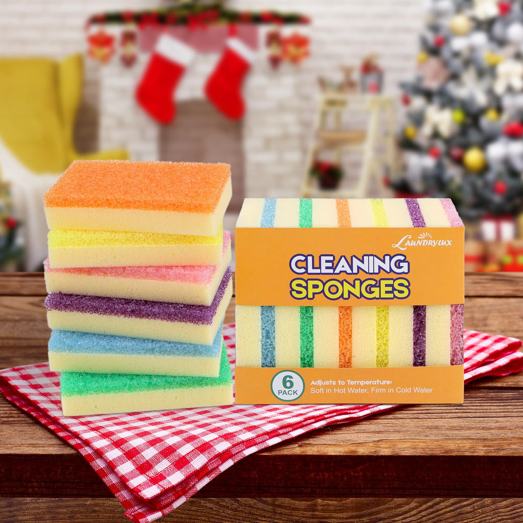 LAUNDRYLUX Scrub Sponge, Dual-Sided Temperature-Responsive Scrubber - Non-Scratch - Multipurpose Dish Sponges for Kitchens, Bathrooms, and Outdoor Use - 12 Pack