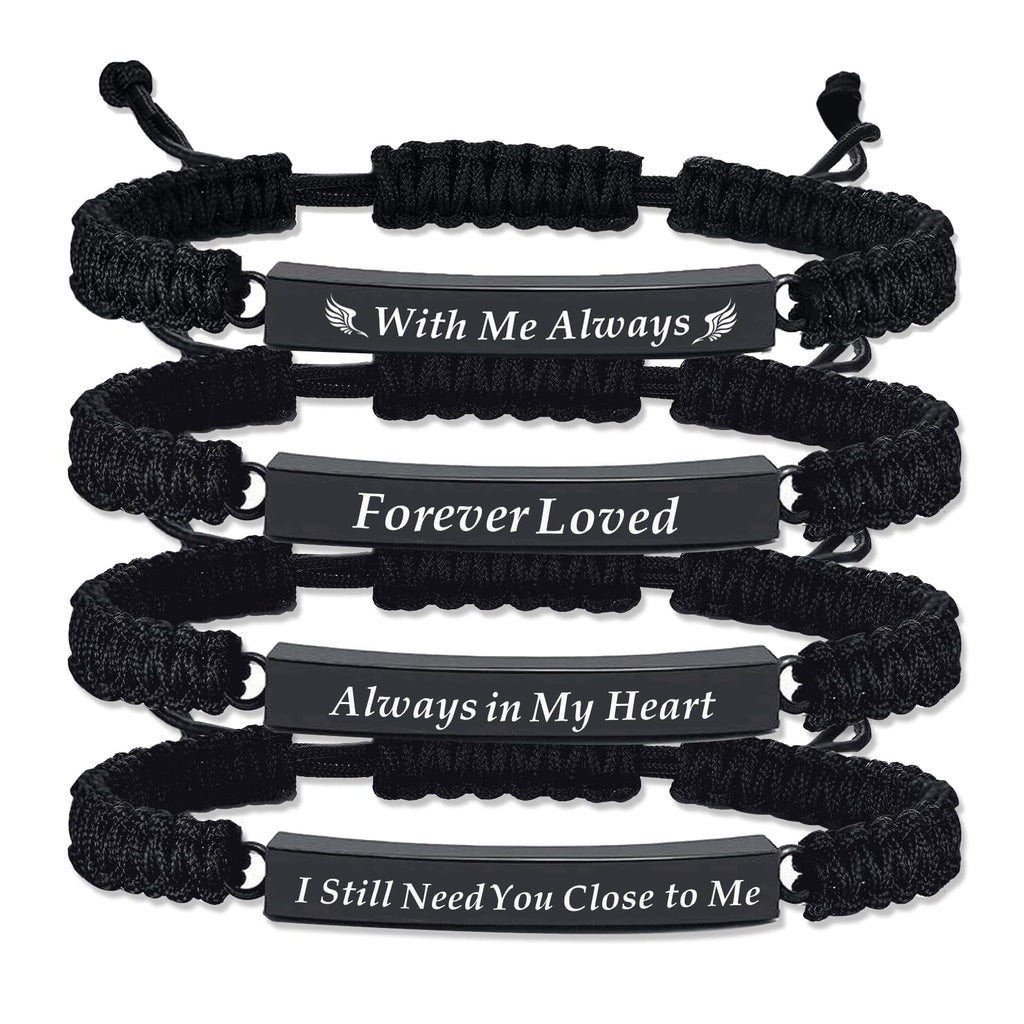 RIPFEVURN 4 Pack Cremation Jewelry Bar Urn Bracelet for Ashes for Women Men Adjustable Memorial Keepsake Rope Braided Bracelet