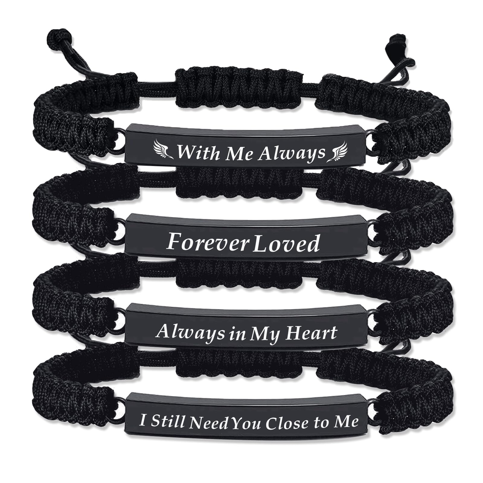 RIPFEVURN 4 Pack Cremation Jewelry Bar Urn Bracelet for Ashes for Women Men Adjustable Memorial Keepsake Rope Braided Bracelet