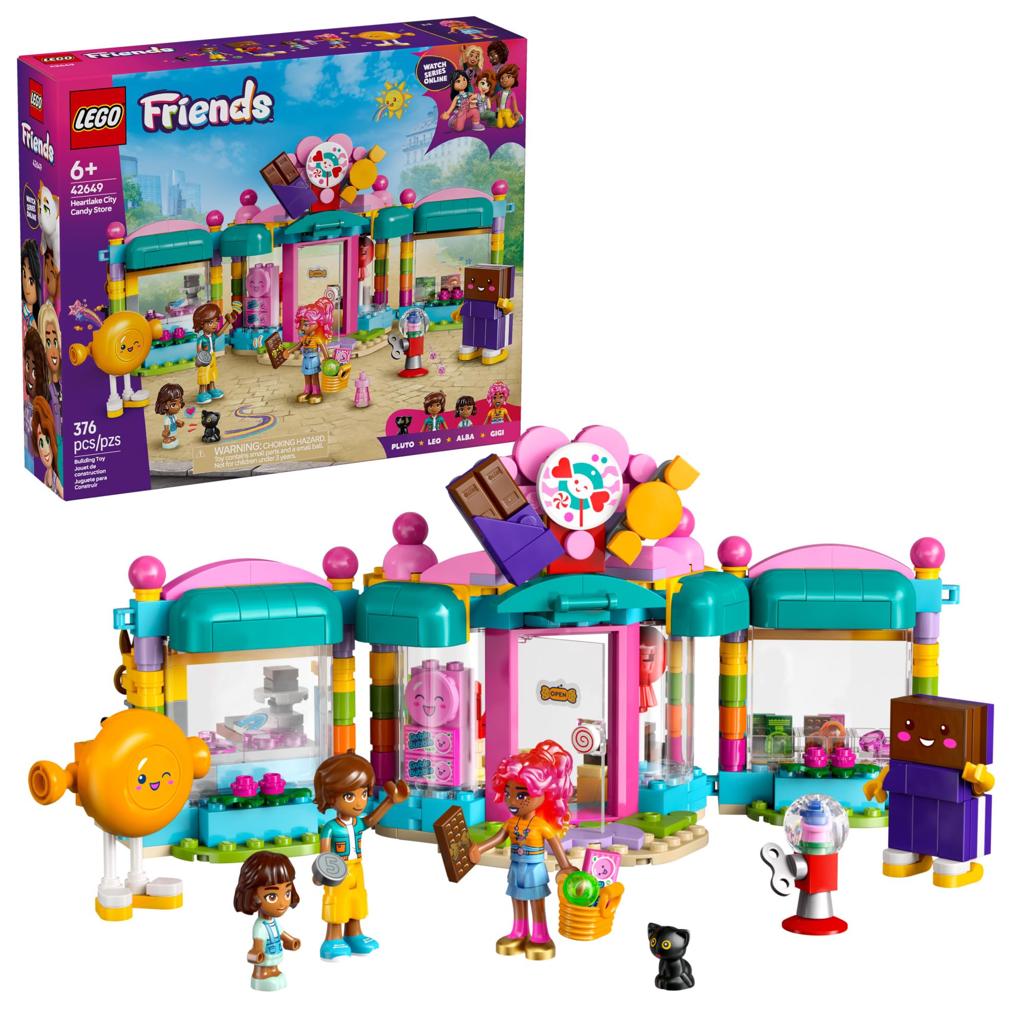 LEGO Friends Heartlake City Candy Store Building Toy - Pretend Play Set for Kids, Girls and Boys, Ages 6+ - Gift for Birthdays - with 2 Minidolls, a Micro-Doll, and a Cat Figure - 42649