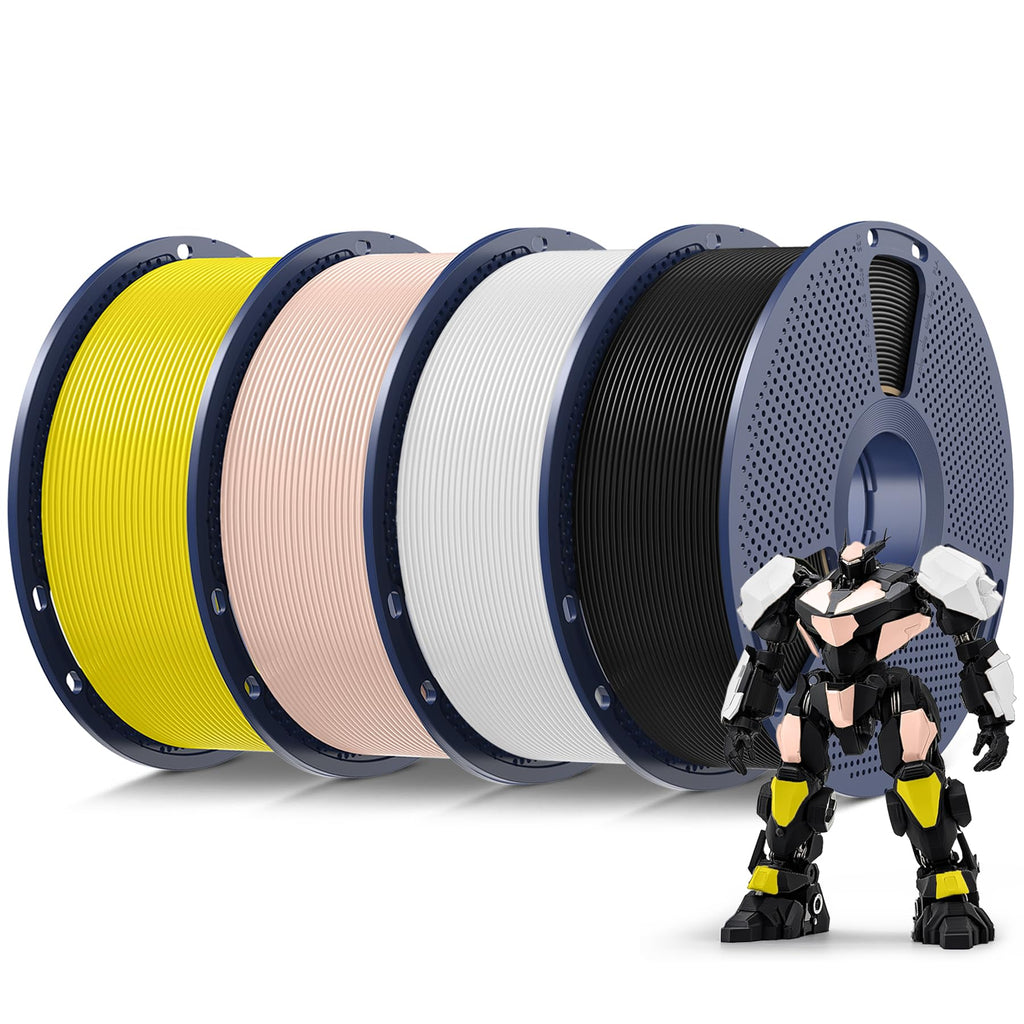SUNLU 4kg PLA 3D Printer Filament Bundle Multicolor, Neatly Wound PLA Filament 1.75mm ±0.02mm, Individually Vacuum Packed, 4kg in Total, 1kg per Spool, 4 Pack, 4000g PLA,Black+White+Beige+Yellow