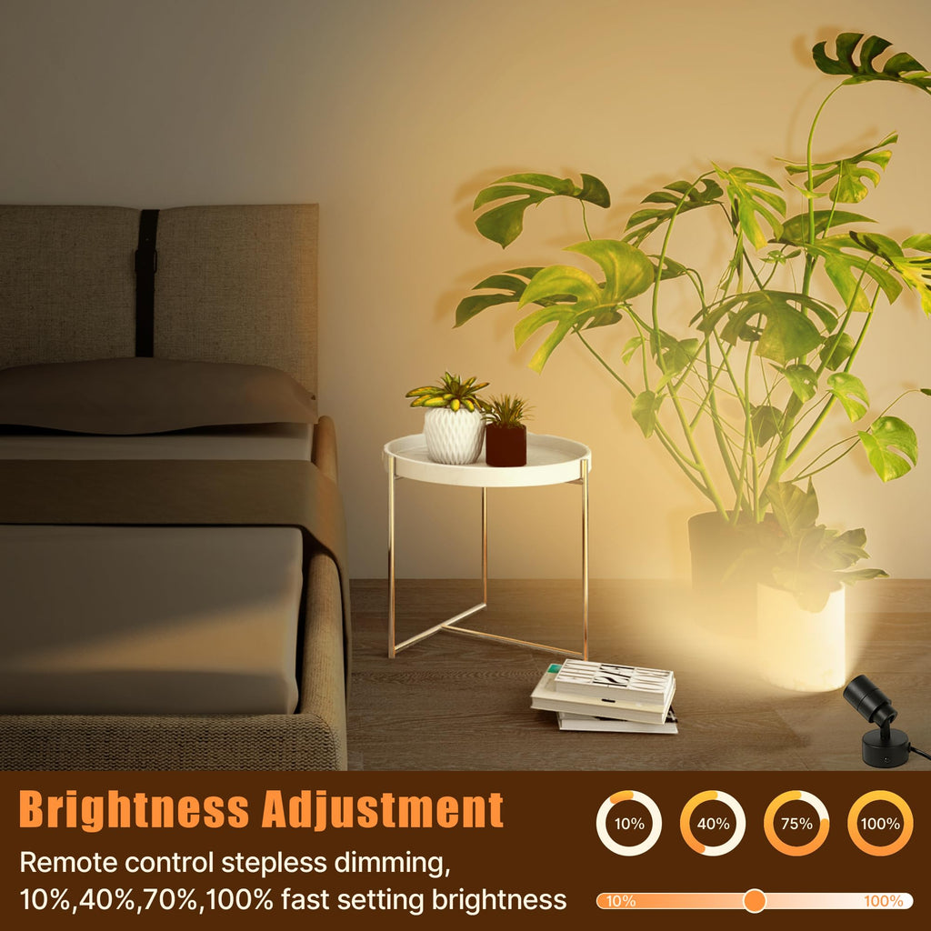 LED Spotlights Indoor, 5W Plants Uplighting with Remote Control Dimmable & Timer, Uplights Indoor Floor Spot Lights for Painting, Picture, Artwork, Accent Stick on Wall Light with 5.9 FT Plug Cord