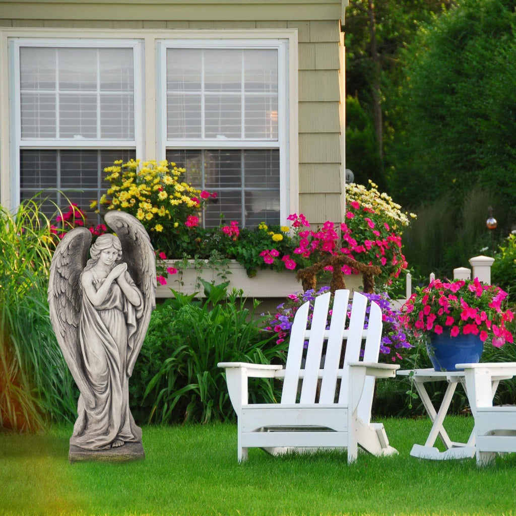 Outdoor Statues Angel Décor Garden Statue - 34 inch Large Garden Angels Outdoor Religious Statues Catholic Resin Concrete Finish Yard Patio Deck Home Entryway Hallway Sculpture 13.7*9.8*34 Inch