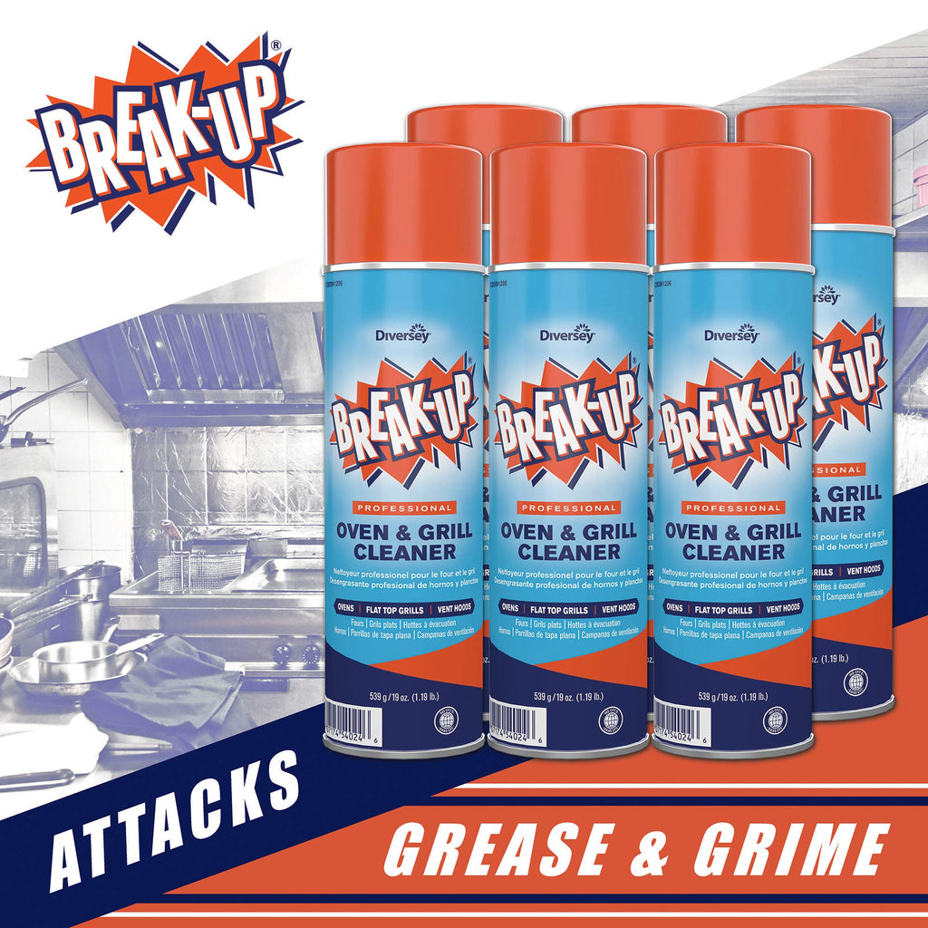 Diversey CBD991206 Break Up Professional Oven & Grill Cleaner, Heavy Duty Spray Removes Baked on Grease, Aerosol, 19-Ounce (Pack of 6)