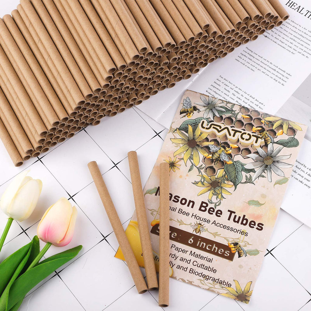 URATOT 200 Pieces Mason Bee Tubes, 6 Inches, Brown Kraft Paper, Bee Houses, Refill Tubes