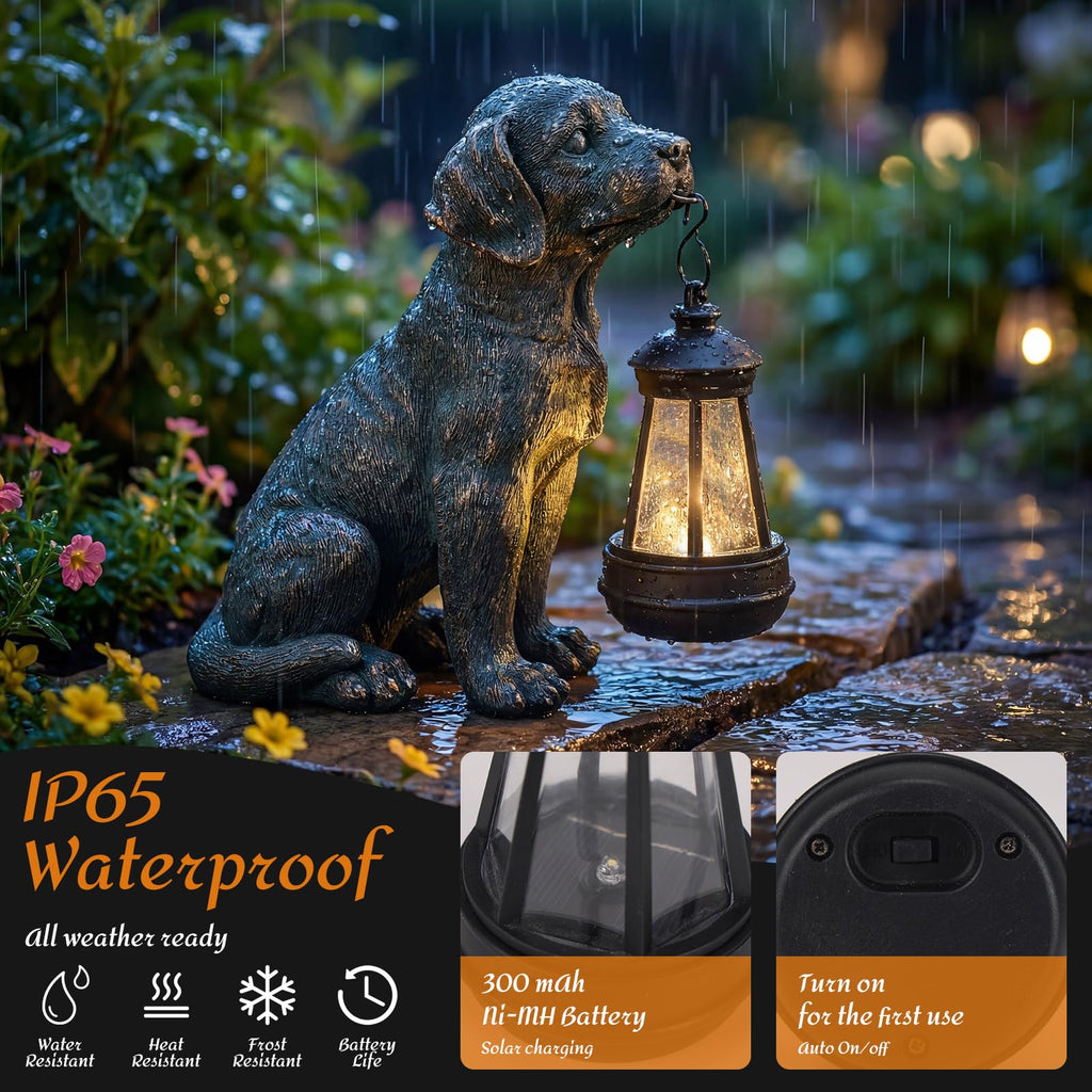 Lyeasw Outdoor Dog Statues Garden Decor with Solar Lantern