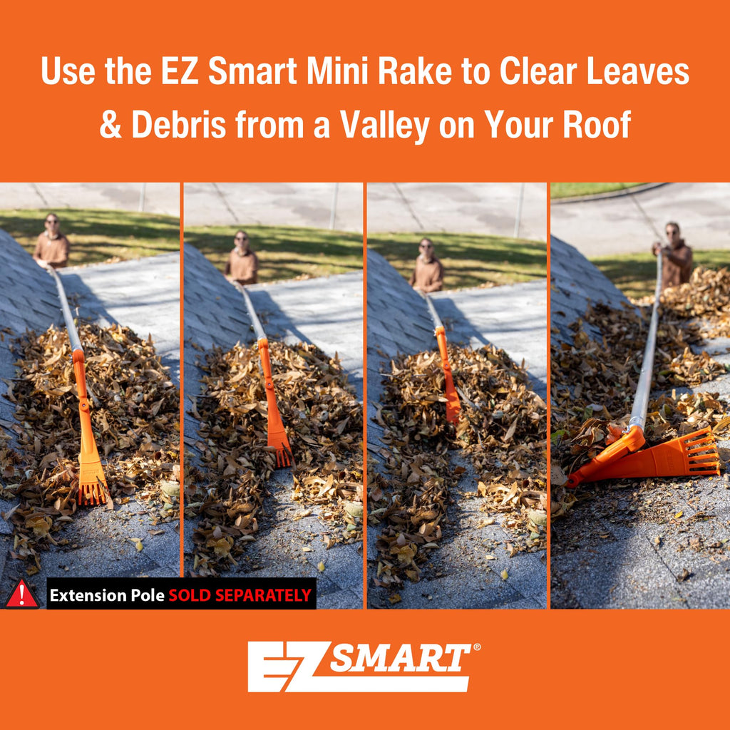 EZ Smart Mini Rake Head – Gutter Rake Tool for Removing Leaves & Debris from Roofs, Gutters & Hard-to-Reach Areas – Fits Standard Acme Thread & Recommended EZ Smart Pole (Not Included)