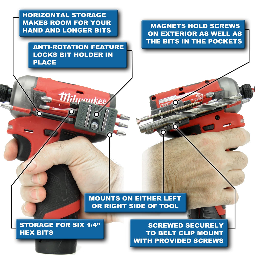 Halberd Premium Bit Holder for Gen 2 and Gen 3 Tools, Securely Screws to Belt Clip Mount, Premium Strength Magnets, for Milwaukee M12 Gen 2 and Gen 3 Tools Only (2 Pack, Premium)