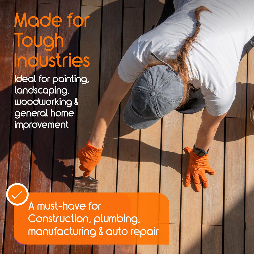 Inspire Heavy Duty Orange Nitrile Gloves Disposable Latex Free | ULTRA 8 Mil Diamond Textured Grip Disposable Cleaning Gloves | Industrial Mechanic Food Large, 100 Count