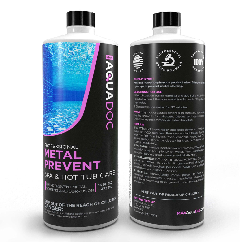 Spa Metal Control and Stain Protector to Protect Hot Tub Surfaces 16oz - Metal Gone Hot Tub Chemicals Made in The USA - AquaDoc