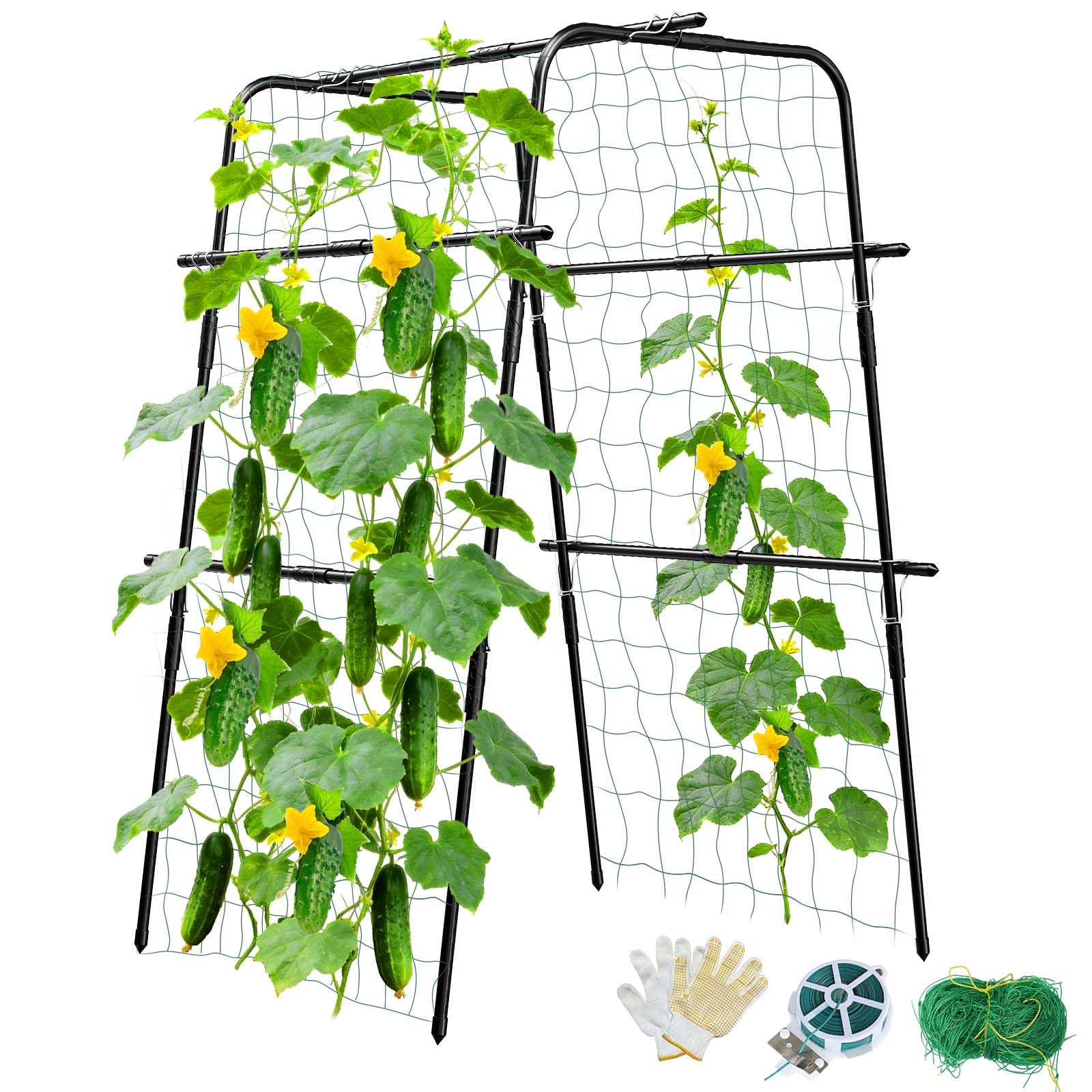 Cucumber Trellis for Raised Bed and Garden, 47" H x 31" W U-Shaped Metal Garden Trellis for Climbing Plants with Nylon Netting, Vegetable Support Frame