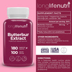 LongLifeNutri Butterbur Extract 100mg - Petasites Hybridus Root Extract, 180 Vegetarian Capsules, 6 Month Supply, Organic Supplement for Head Comfort & Neural Calm, GMP Certified, Made in USA