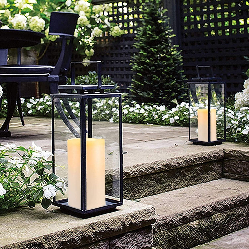 Homemory 4" x 6" Large Waterproof Outdoor Flameless Candles, Battery Operated Flickering LED Pillar Candles with Remote and Timers for Indoor Outdoor Lanterns, Long Lasting, Dark Ivory, Set of 4