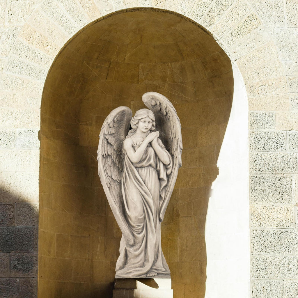 Outdoor Statues Angel Décor Garden Statue - 34 inch Large Garden Angels Outdoor Religious Statues Catholic Resin Concrete Finish Yard Patio Deck Home Entryway Hallway Sculpture 13.7*9.8*34 Inch