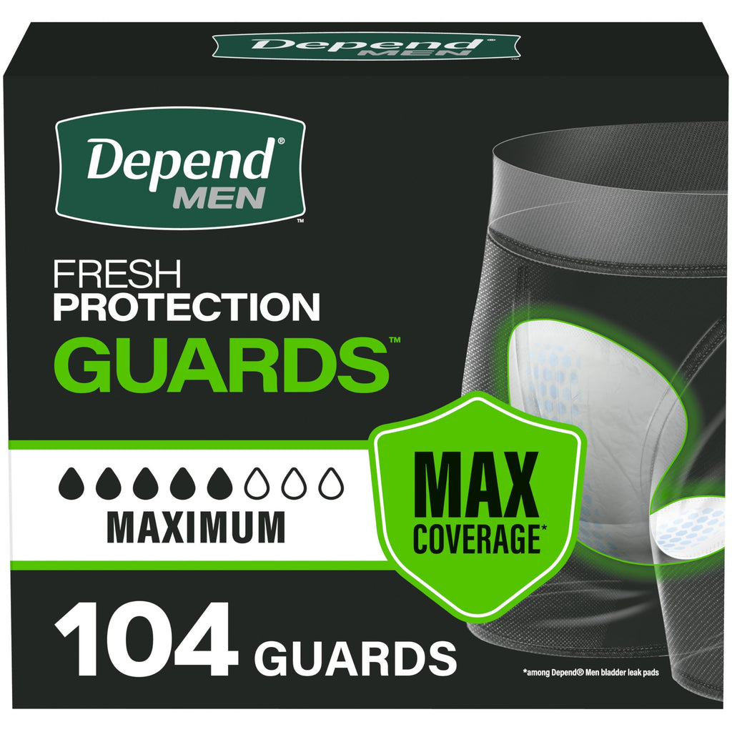 Depend Guards Incontinence Pads for Men, Maximum Absorbency, 104 Count, Packaging May Vary