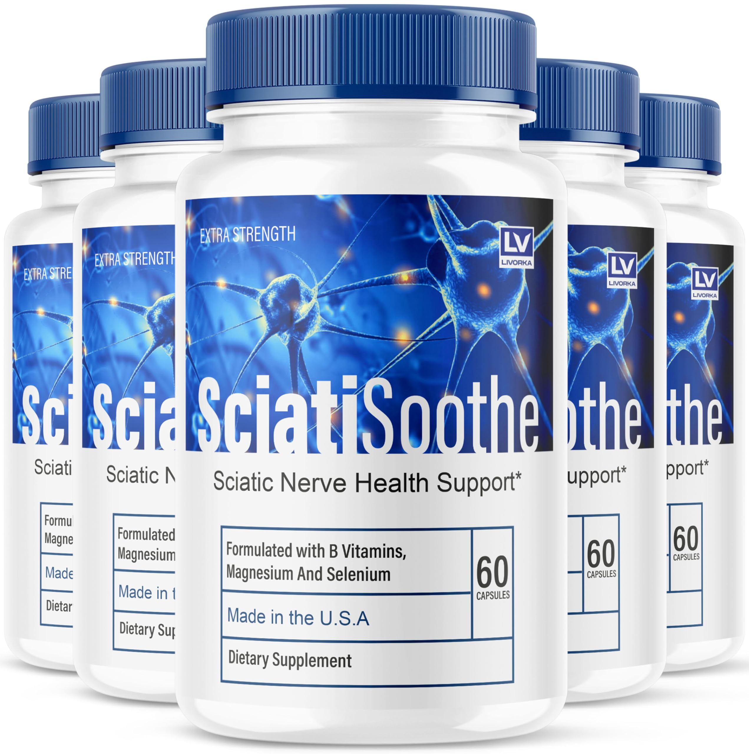 LIVORKA (5 Pack Sciatisoothe - Sciatisoothe Vitamins, Sciatisooth, Sciati Soothe Supplement, Sciati Soothe Capsules, Sciatic Sooth, 300 Capsules for 5 Months