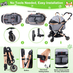 LENSEMUS Dog Stroller for Max 45 lbs Dogs - 3 in 1 Pet Stroller with Detachable Storage Basket 4 All-Terrain Rubber Wheels Pull Rod Durable Travel Carrier for Medium Dogs 2 Small Cats (Grey)