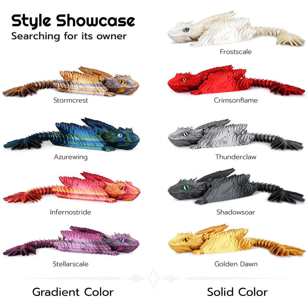 Guwewu Feathered Wyvern Dragon, 3D Printed Dragon, Articulated Dragon, Fidget Dragon, 3D Printed Toys, Desktop Pet (Azurewing)