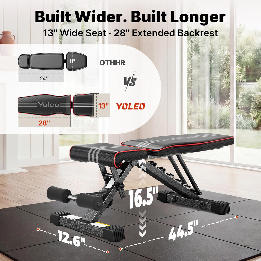 YOLEO Adjustable Weight Bench, ASTM-Certified 827LBS, 98% Pre-Assembled