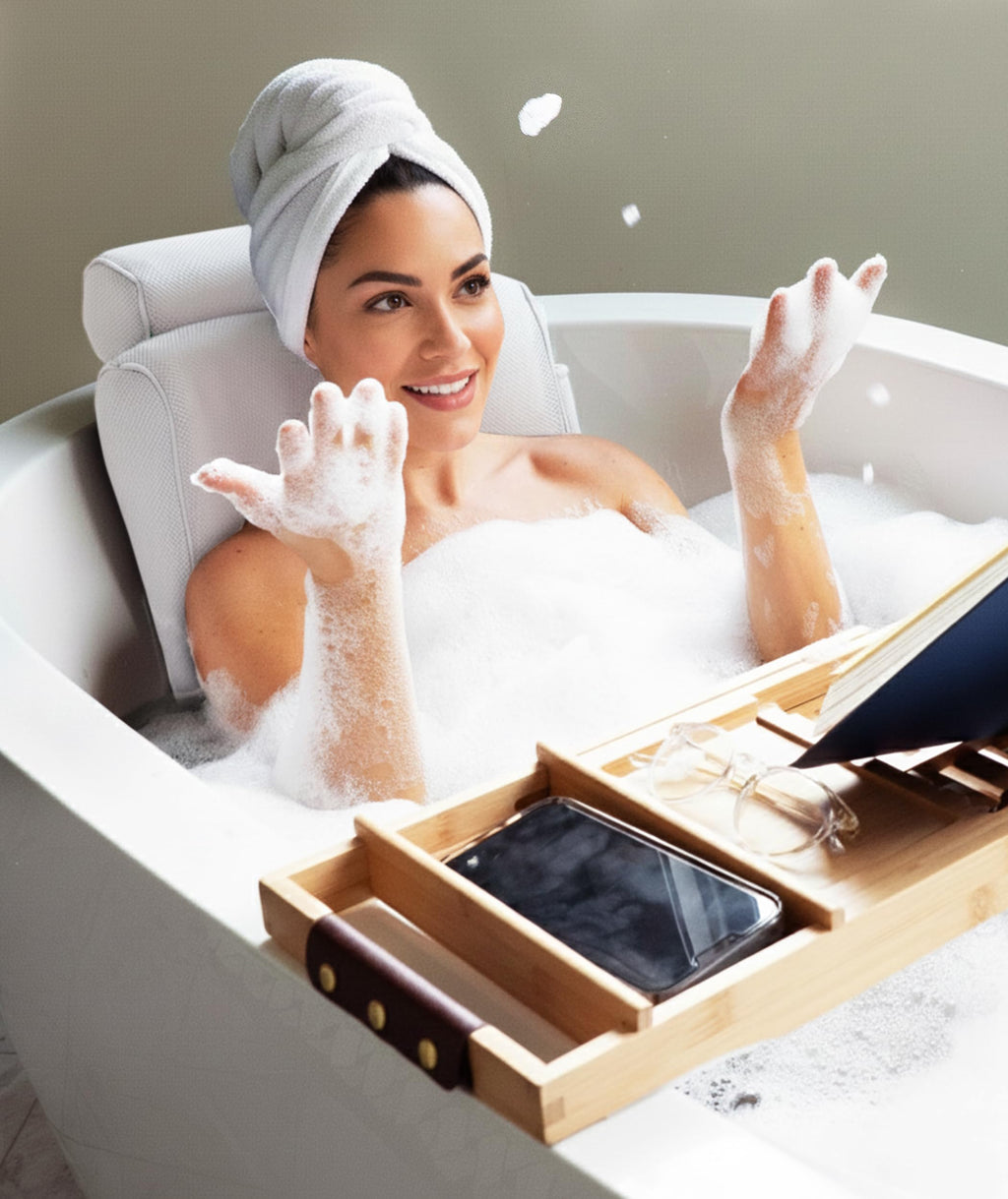 Everlasting Comfort Luxury Bath Pillows for Tub with Head and Neck Support - Non-Slip Bathtub Pillow with Suction Cups, Quick-Drying Mesh & Drying Hook - Jacuzzi & Spa Accessories for Women - White