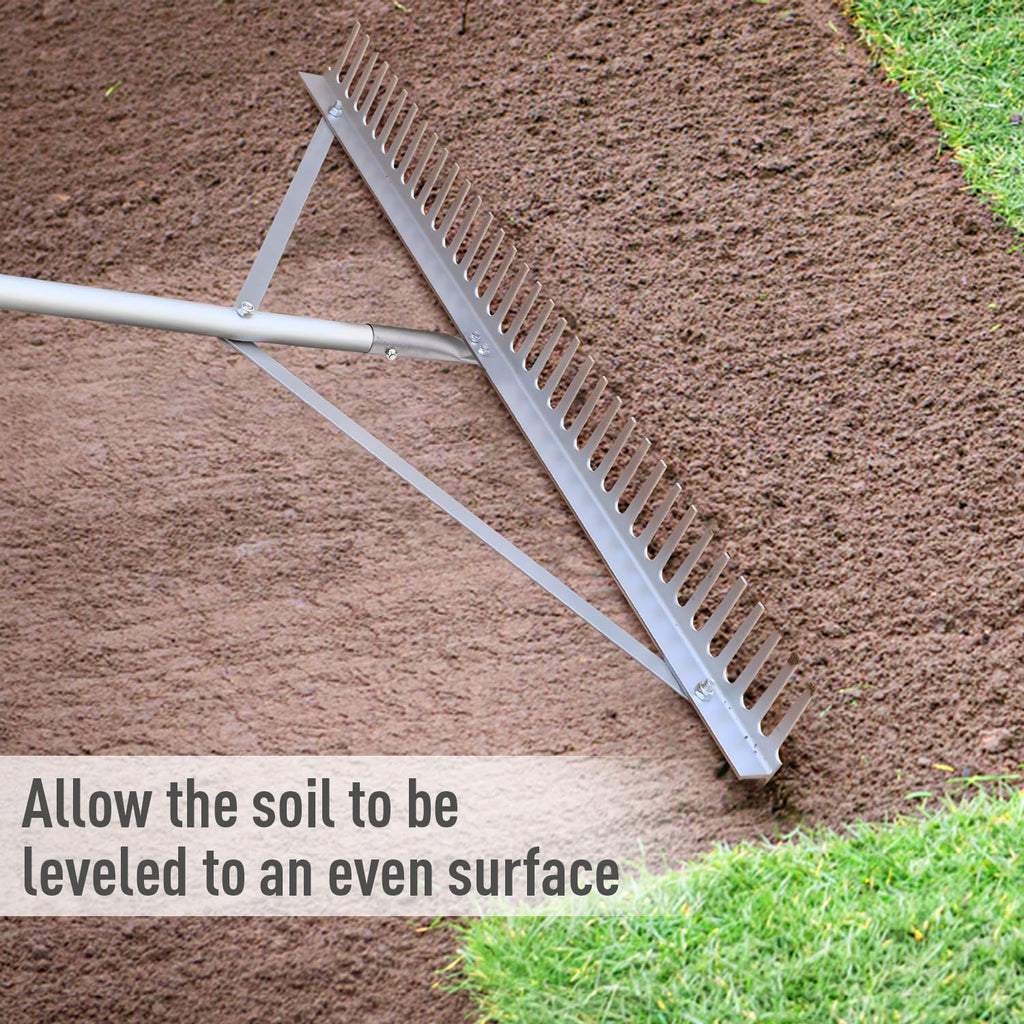 Byhagern Landscape Rake 36'', Aluminum Rakes with Lightweight 69'' Handle, Landscaping Rake Tool for Lawn Care, Beach