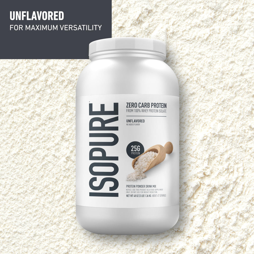 Isopure Zero Carb 100% Pure Whey Isolate Protein Powder, Gluten Free, with Vitamins, Unflavored, 25g Protein Per Serving, 3 Lbs, 47 Servings (Packaging May Vary)