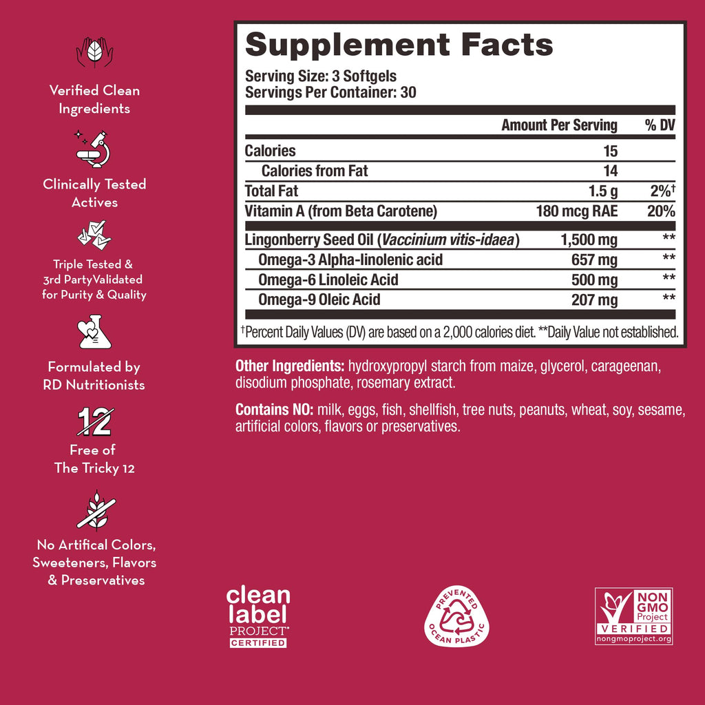 HUM Arctic Repair Clear Skin Supplement with Omega 3, Vitamin E, A, and Lingonberry Seed Oil, Skin Repair with Omega 3 6 9 to Help Support Appearance of Wrinkles & Hydrate, 90 Vegan Softgels