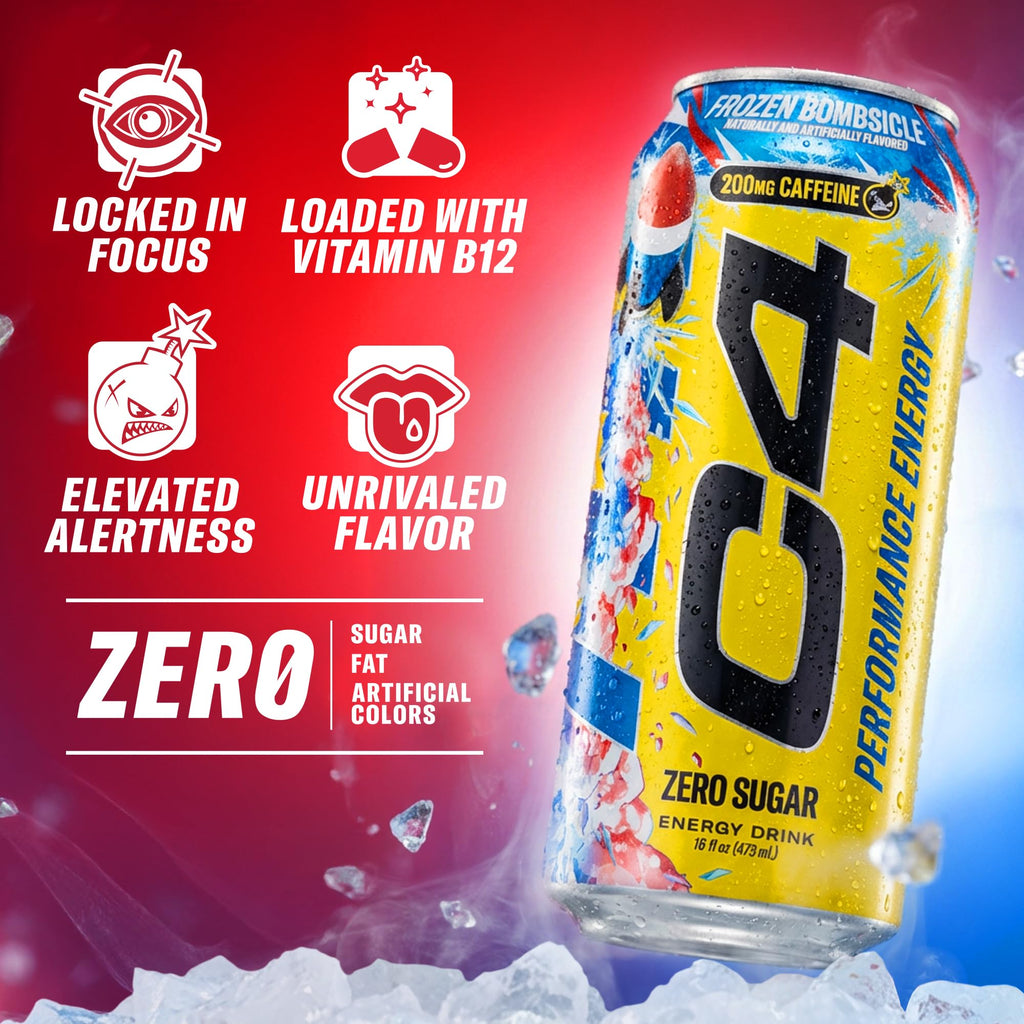 C4 Performance Energy Drink with Zero Sugar, Frozen Bombsicle, 12pk