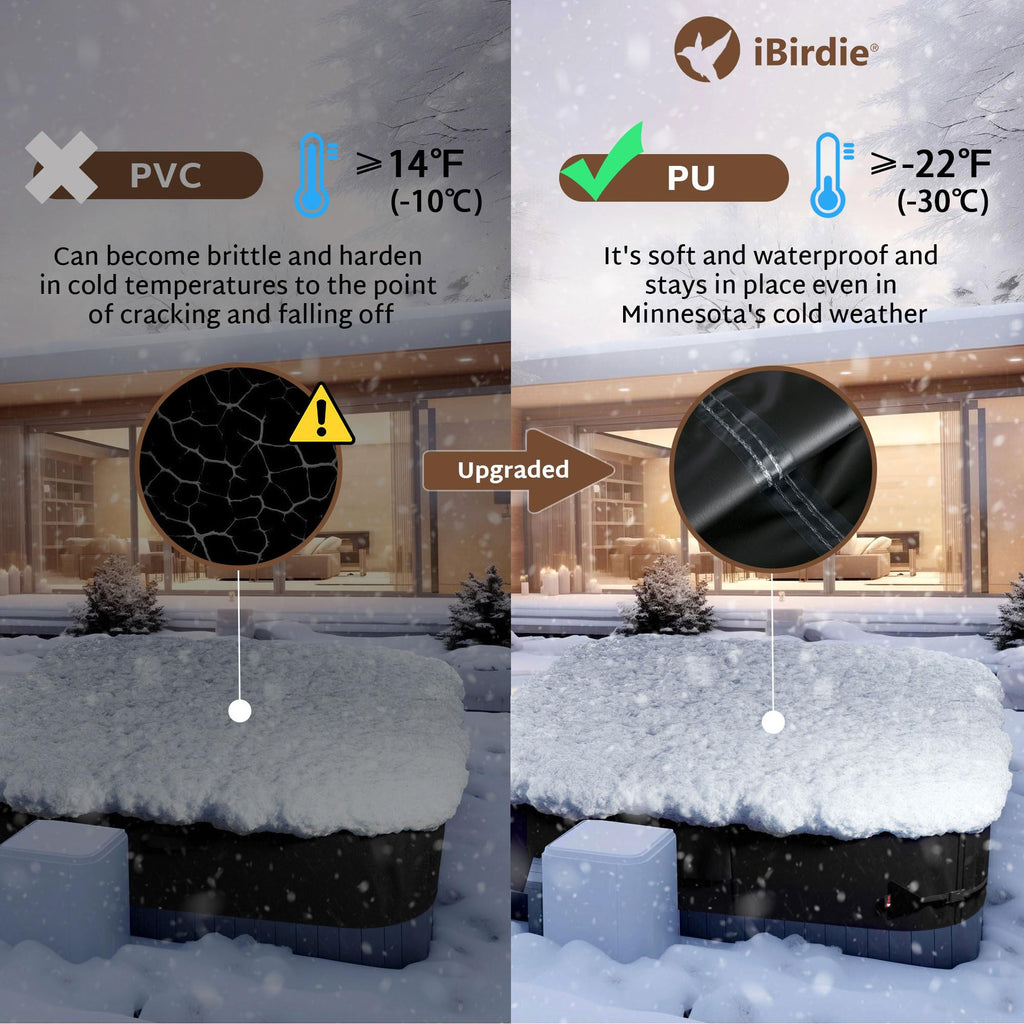 iBirdie Outdoor Waterproof and Weatherproof Hot Tub Cover 76 x 76 inch fit 75 x 75 or 74 x 74 or 73 x 73 or 6 ft x 6 ft Square SPA 600D Heavy Duty Protectors Protective Cover Cap