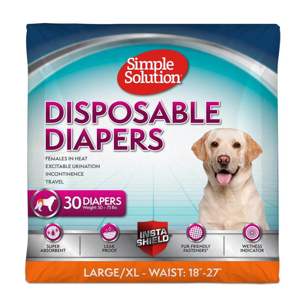 Simple Solution Female Dog Diapers, Disposable Dog Diapers, L/XL, 30 Count