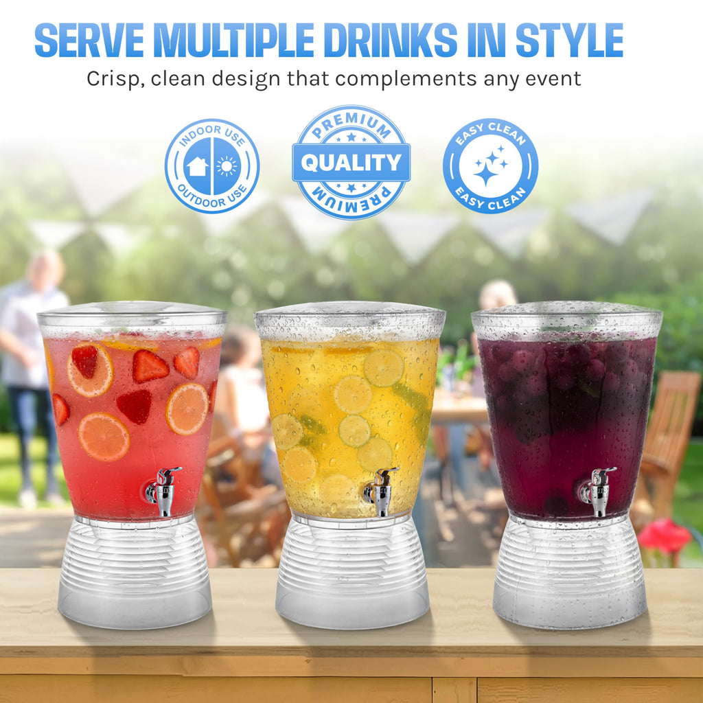 Drink Dispensers for Parties (2.5 Gallon) Large Plastic Water Dispenser for Counter Tops, No Mess, Easy to Assemble & Wash, Up to 40 Drinks, For Drinks, Juice, Punch & Water (2 Pack)
