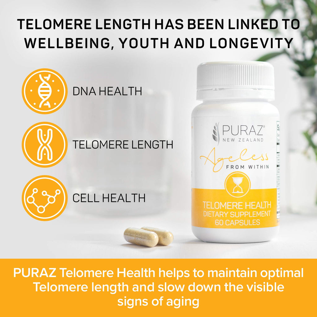 PURAZ Telomere Supplements with Potent Astragalus Root Extract & Collagen - Advanced Formula for Telomere Lengthening, Anti-Aging Supplement, Longevity, DNA Repair & Antioxidant Defense - 60 Capsules